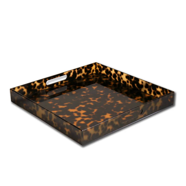 VIDA Acrylic Tortoise Large Square Tray with Handles