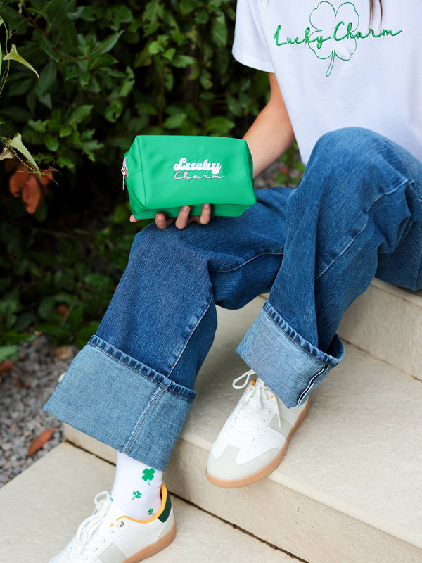 "LUCKY CHARM" SMALL ZIP POUCH: GREEN