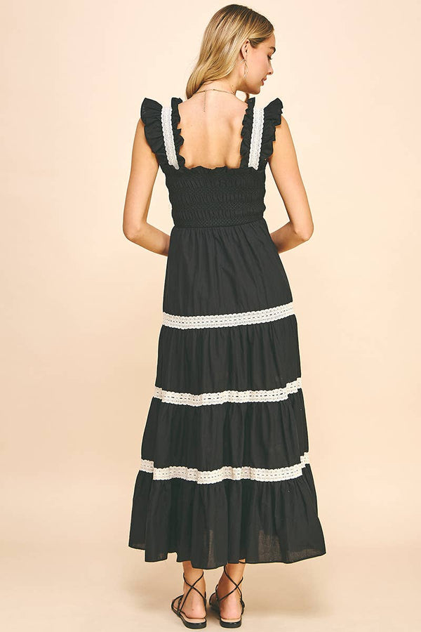 SLEVLESS TIERED MAXI DRESS - BLACK: S