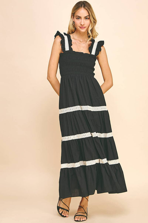 SLEVLESS TIERED MAXI DRESS - BLACK: S