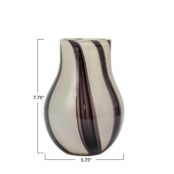 Black & White Striped Glass Vase