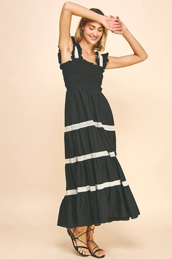 SLEVLESS TIERED MAXI DRESS - BLACK: S