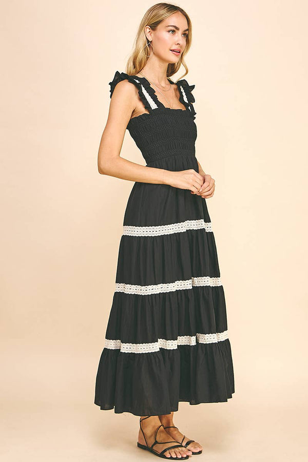 SLEVLESS TIERED MAXI DRESS - BLACK: S