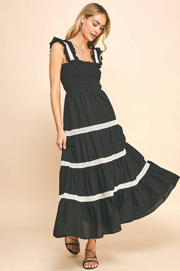 SLEVLESS TIERED MAXI DRESS - BLACK: S