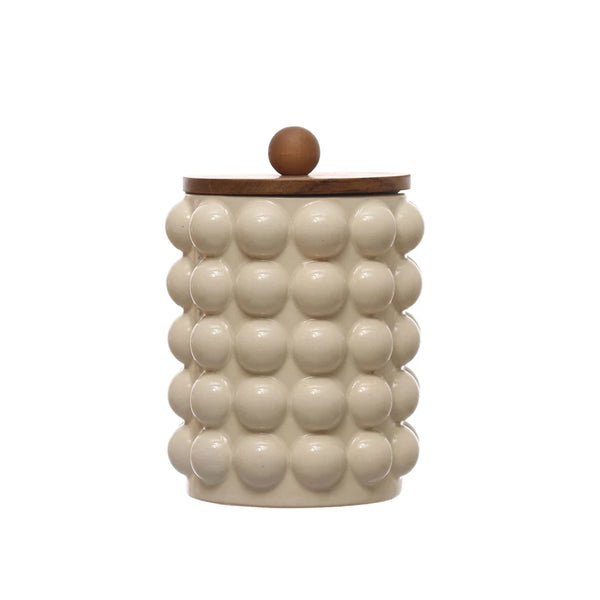 Stoneware Canister w Wood Lid