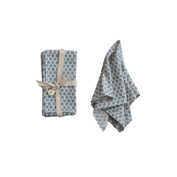 Cotton & Linen Napkins w/ Block Print Pattern,