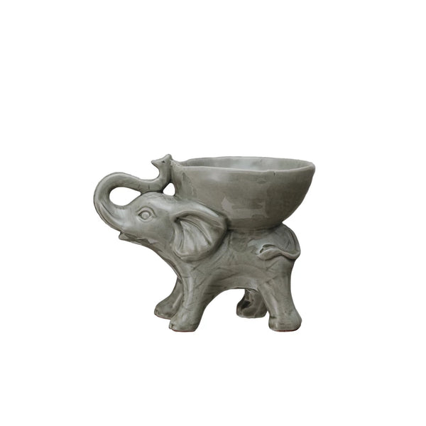 toneware Elephant w/ Bowl, Grey