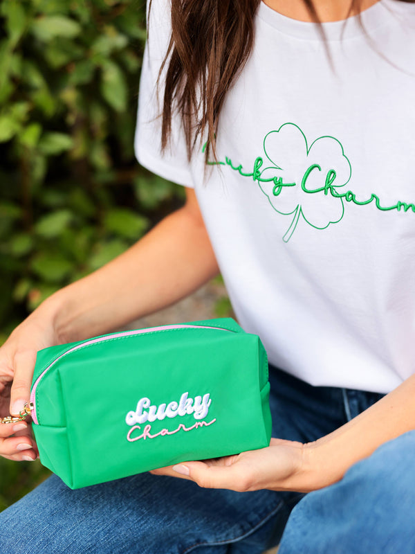 "LUCKY CHARM" SMALL ZIP POUCH: GREEN