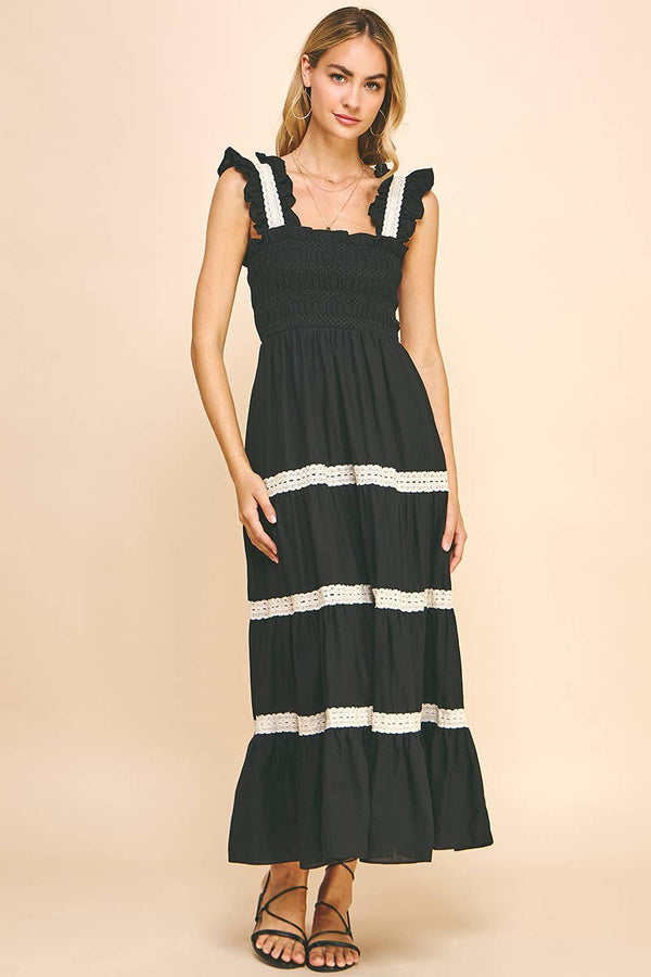 SLEVLESS TIERED MAXI DRESS - BLACK: S