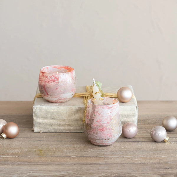 Recycled Glass Votive Holder, Marbled Pink