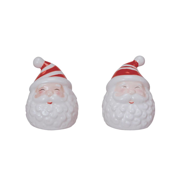 Hand-Painted Ceramic Santa Salt & Pepper Shakers, White & Red, Set of 2