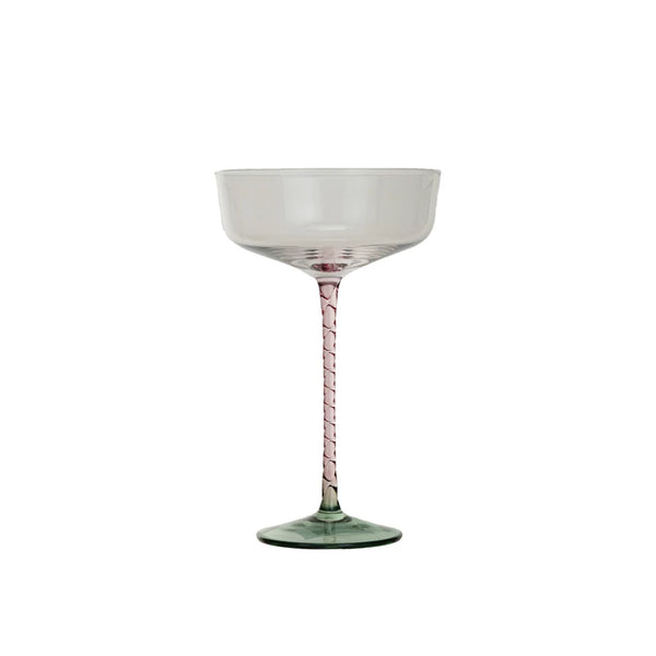 10 oz. Stemmed Champagne/Coupe Glass w/ Pink Stem & Green Base