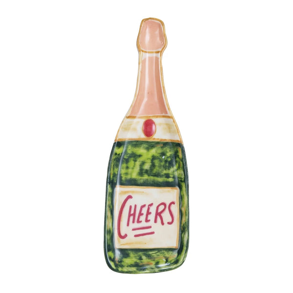 Stoneware Champagne Bottle Shaped Dish "Cheers"